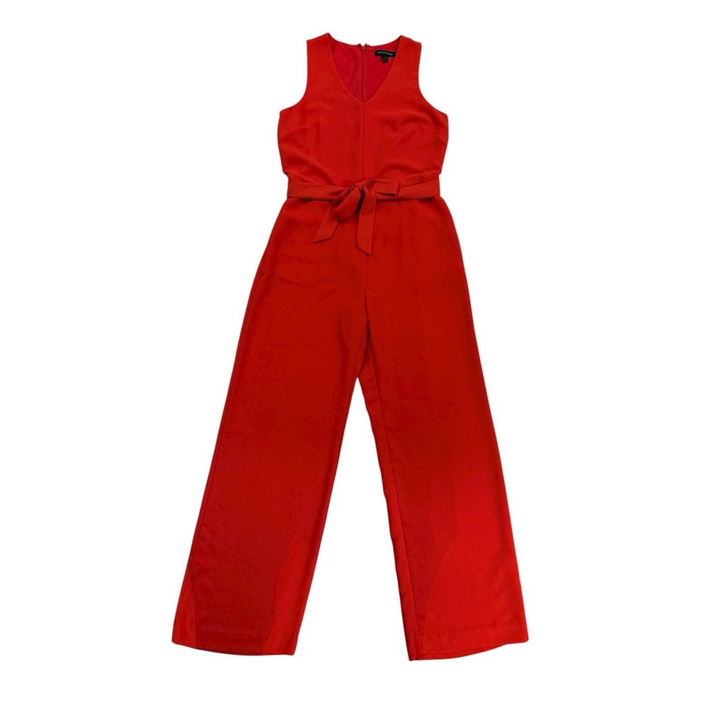 Banana Republic‎ Red Wide Leg V-Neck Sleeveless Belted Jumpsuit Size 6